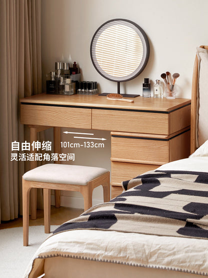 实木梳妆台现代简约收纳柜化妆桌一体卧室橡木伸缩化妆台