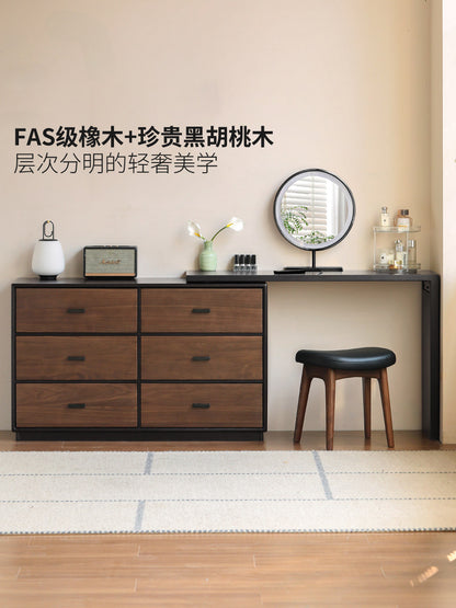 实木化妆桌意式轻奢黑胡桃木化妆台卧室转角斗柜梳妆台
