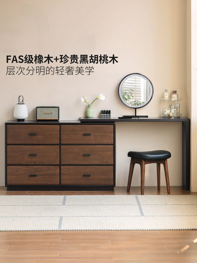 实木化妆桌意式轻奢黑胡桃木化妆台卧室转角斗柜梳妆台
