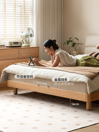 全实木床双人床现代简约主卧大床小户型齐边橡木软靠床