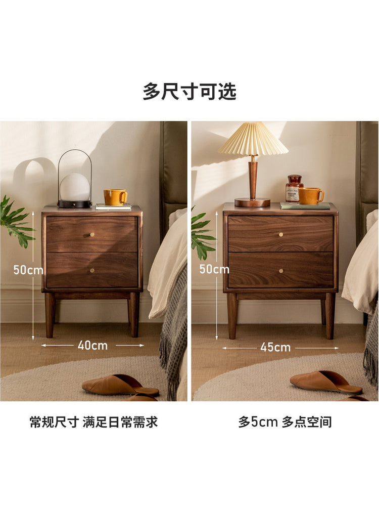 全实木床头柜简约现代黑胡桃木床边柜抽屉柜收纳柜储物柜