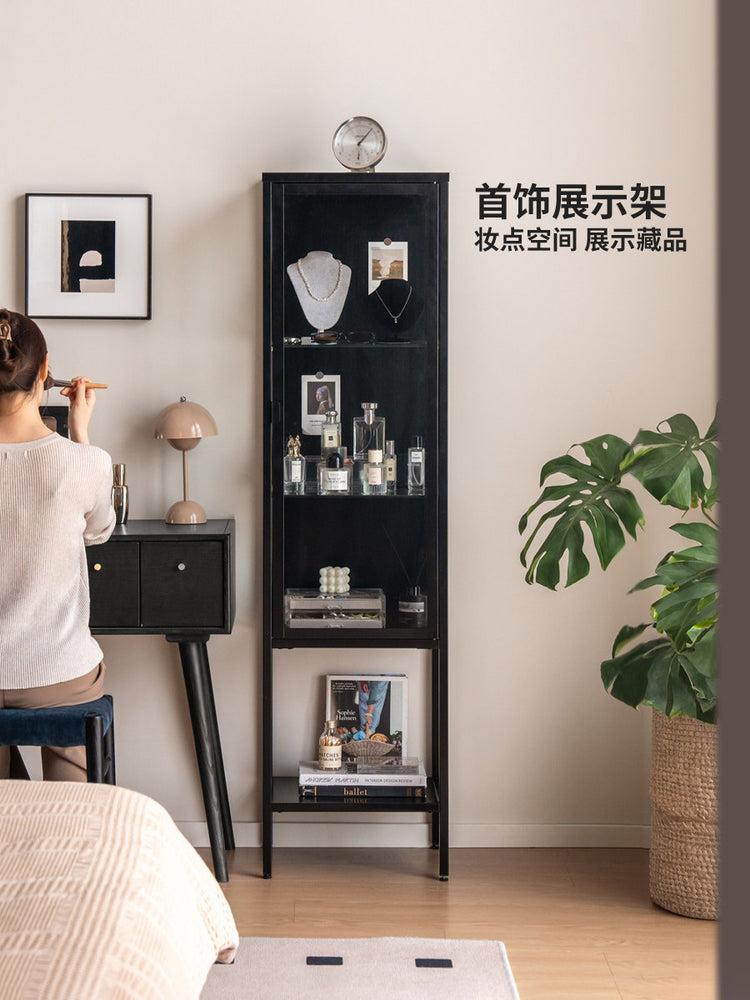 书柜展示柜小户型书房置物柜玻璃收纳柜黑色简约立柜