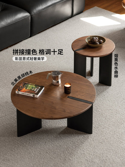 实木茶几客厅意式轻奢小户型边几黑胡桃木创意组合圆几