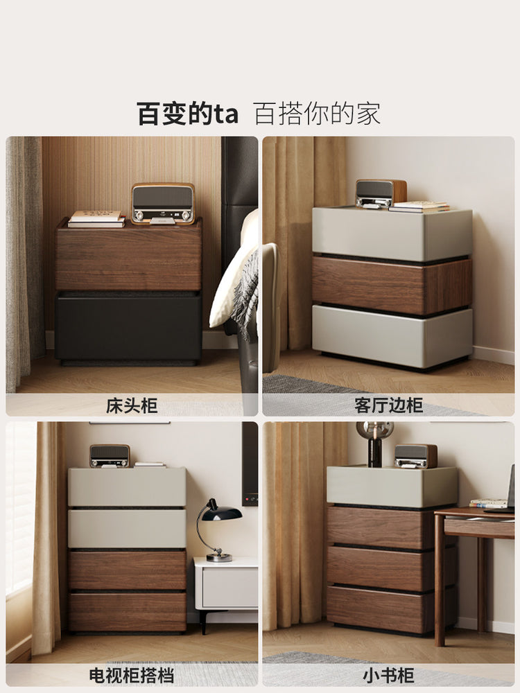 实木斗柜卧室拼色组合收纳柜现代简约床头储物抽屉柜