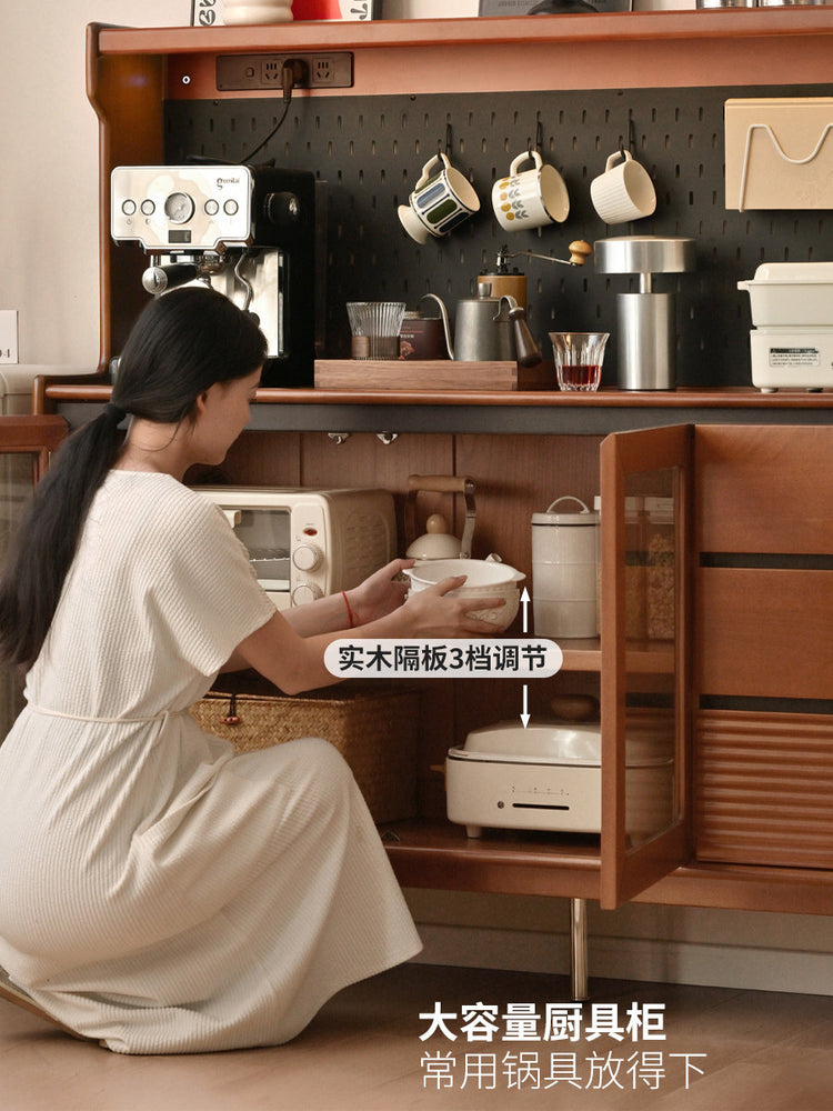实木餐边柜小户型餐厅中古置物柜原木收纳柜复古橱柜