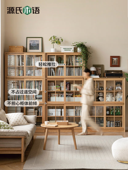 实木书柜落地自由组合带门书架移门展示柜靠墙推拉门书橱