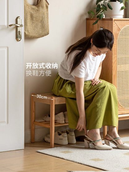 实木绳编换鞋凳现代简约客厅入户双层鞋架小户型休闲矮凳