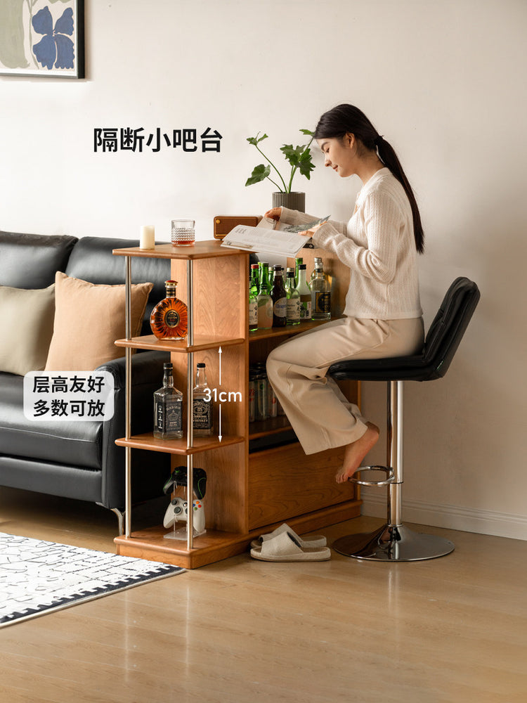 实木书柜小户型复古隔断柜樱桃木书架展示柜客厅边柜