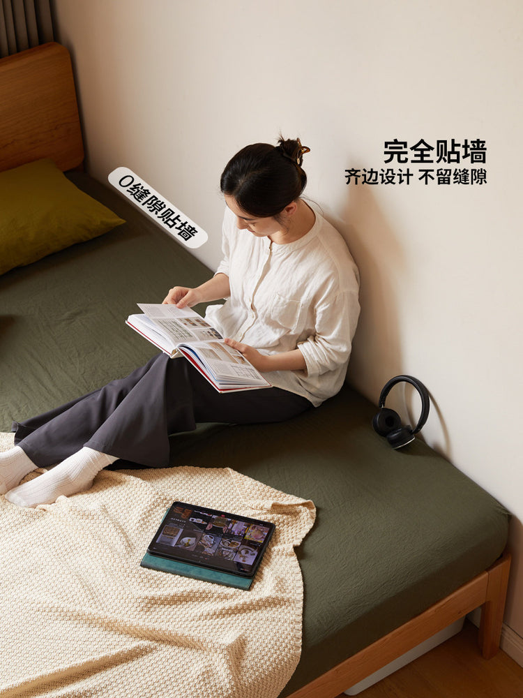 实木床中古风卧室双人床简约小户型齐边床樱桃木床