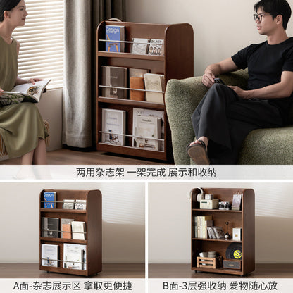 实木书架书房现代简约杂志架胡桃色移动收纳架展示架