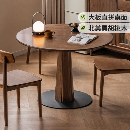 实木餐桌餐厅黑胡桃木圆形吃饭桌子小户型圆桌