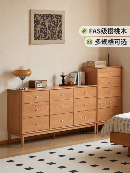 实木斗柜简约抽屉柜中古风樱桃木床尾柜卧室储物柜边柜