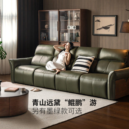 皮艺意式轻奢黑胡桃木鲲鹏沙发客厅黑色真皮沙发