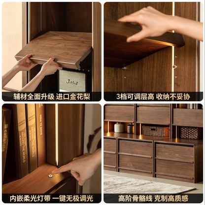 实木书柜黑胡桃木黑标卡座储物柜书房可升降落地展示柜