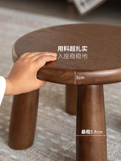 实木凳子现代简约儿童矮凳休闲小圆凳胡桃色换鞋凳