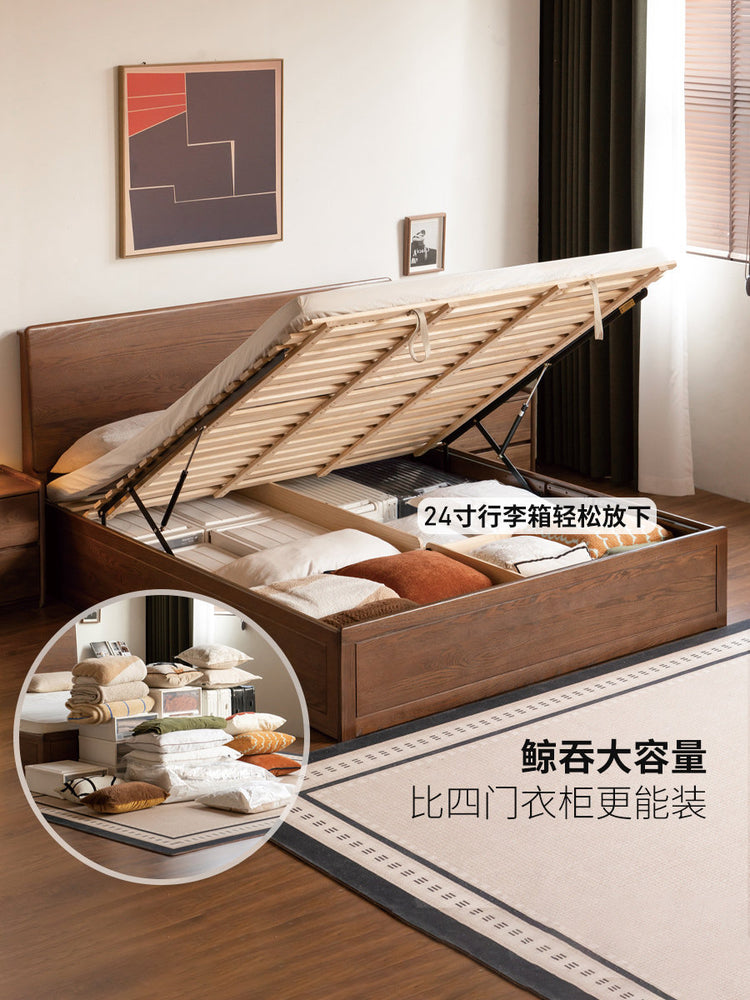 实木床现代简约双人床橡木多功能储物床卧室收纳床箱体床