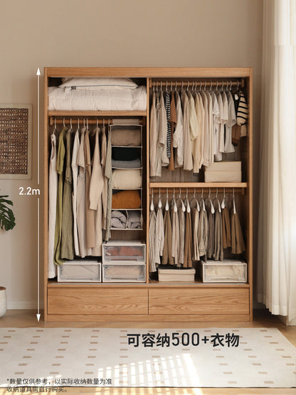 实木衣柜现代简约推拉门柜子橡木衣橱卧室落地衣服柜