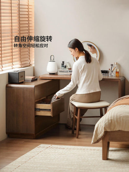 实木梳妆台现代简约收纳柜化妆桌一体卧室转角化妆台