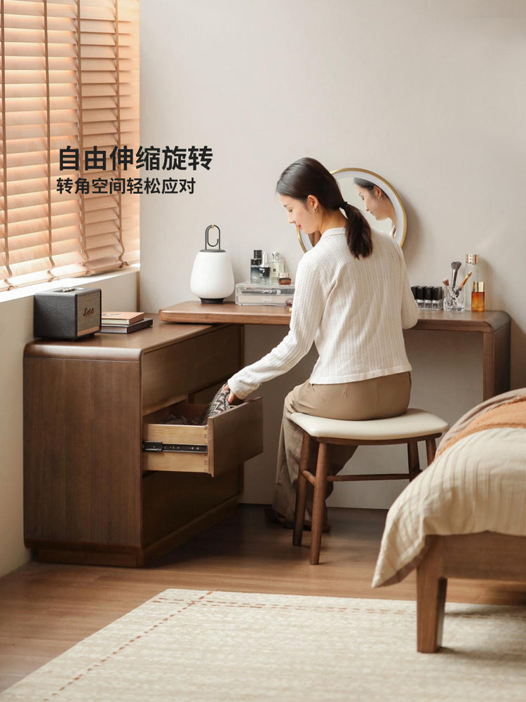 实木梳妆台现代简约收纳柜化妆桌一体卧室转角化妆台