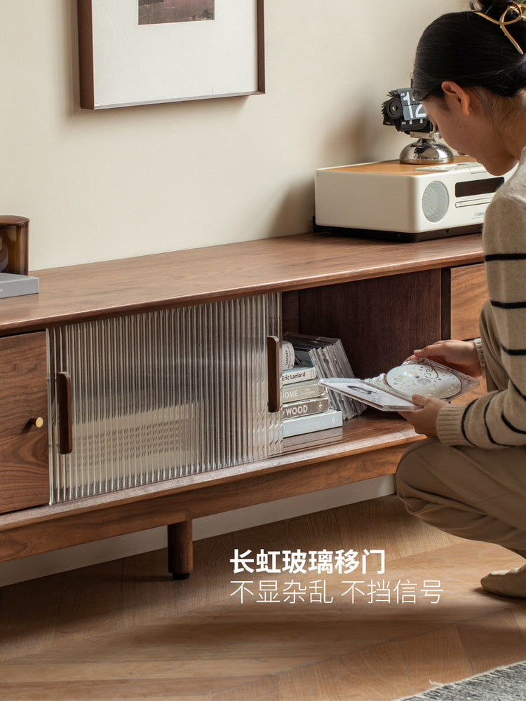 实木电视柜新中式客厅地柜黑胡桃木现代简约储物柜