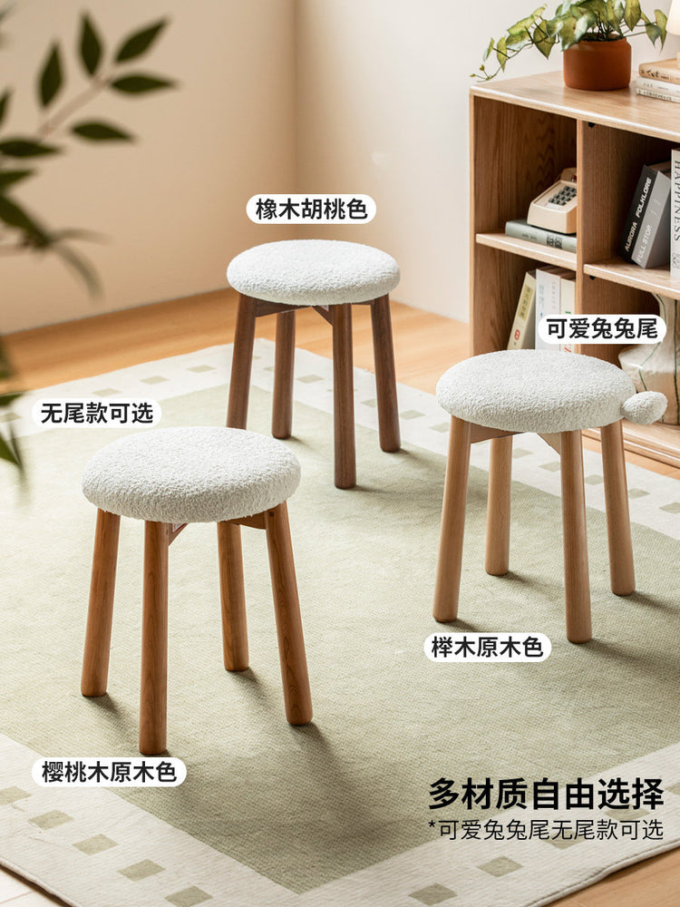 实木化妆凳北欧梳妆台凳子换鞋凳卧室仿羊羔绒圆凳