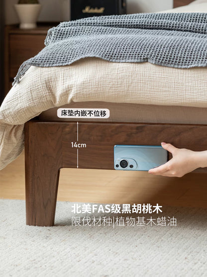 实木床现代简约大板床卧室黑胡桃木双人床北欧风大床