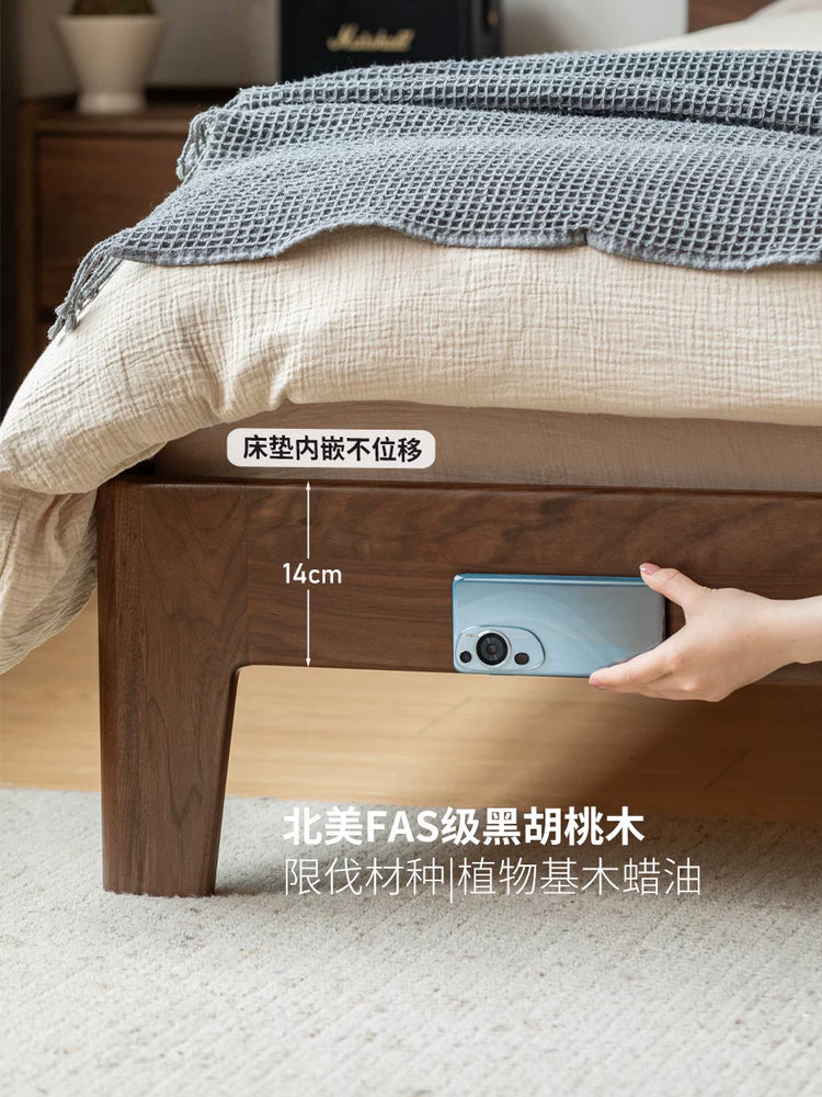 实木床现代简约大板床卧室黑胡桃木双人床北欧风大床