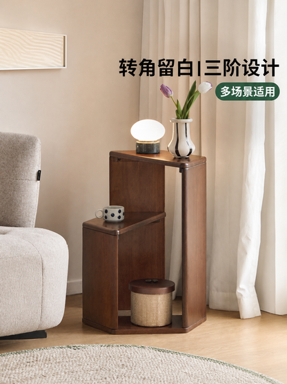 实木置物架客厅简约收纳展示架阳台边几胡桃色转角花架