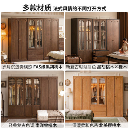 实木衣柜法式复古衣橱卧室黑胡桃木储物柜对开门柜子