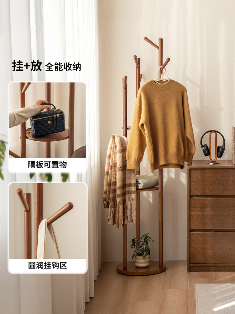 实木挂衣架现代简约树枝衣帽架卧室胡桃色落地置物架