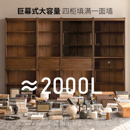 实木组合书柜黑胡桃木落地展示柜书房带灯书架靠墙置物柜