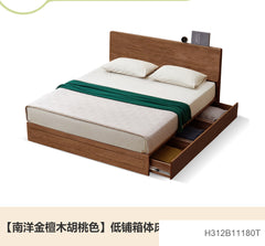 实木床简约黑胡桃木抽屉箱体床卧室复古原木储物双人床