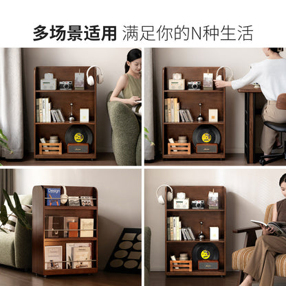 实木书架书房现代简约杂志架胡桃色移动收纳架展示架