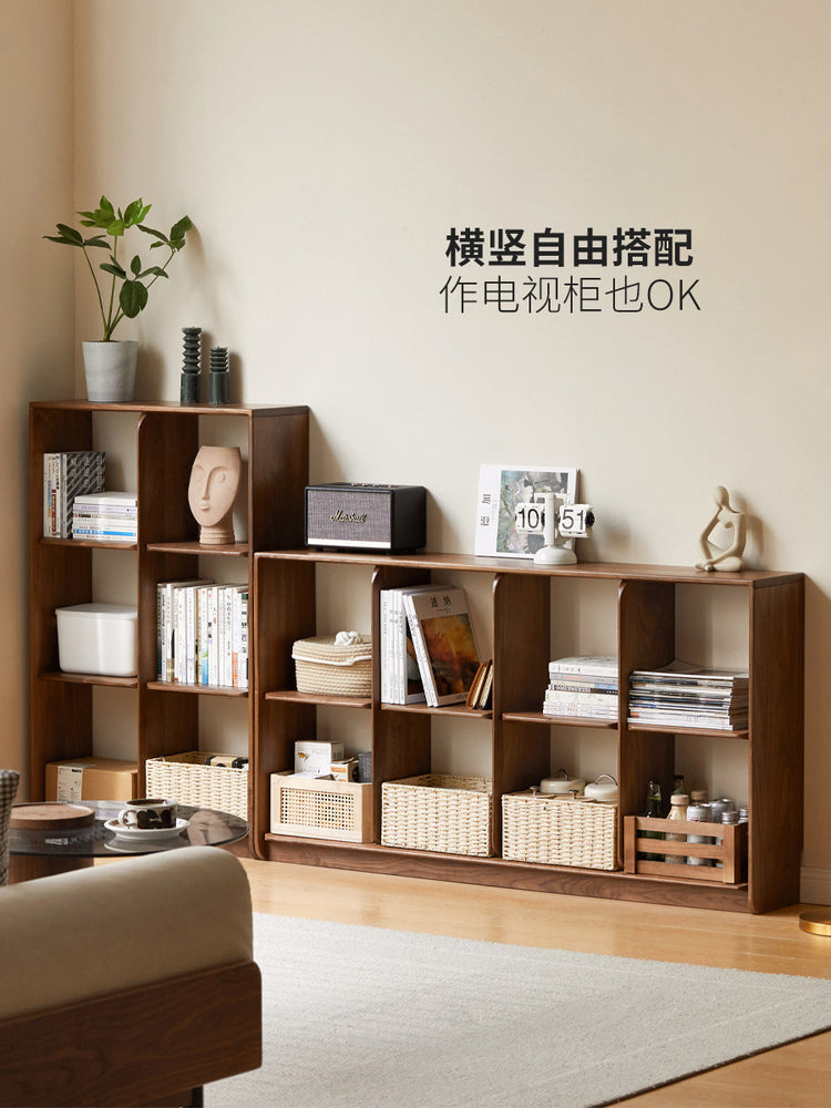 实木书架置物架自由组合格子柜落地展示架黑胡桃定制书柜