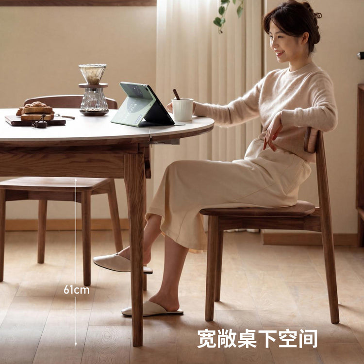 实木餐桌橡木折叠圆桌小户型简约饭桌吃饭可伸缩桌子