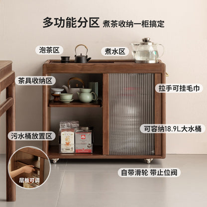 实木茶水柜黑胡桃木客厅茶吧机意式移动烧水壶一体侧边柜