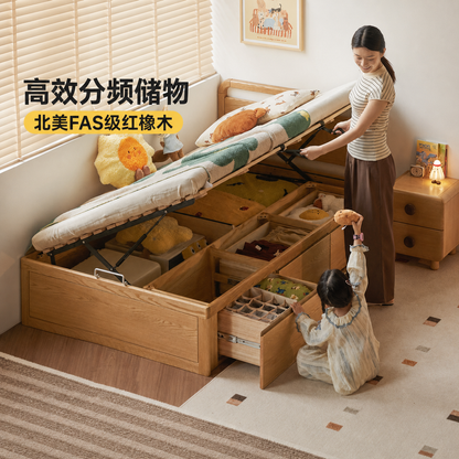 实木儿童床橡木简约箱体床青少年带抽屉储物床高箱床