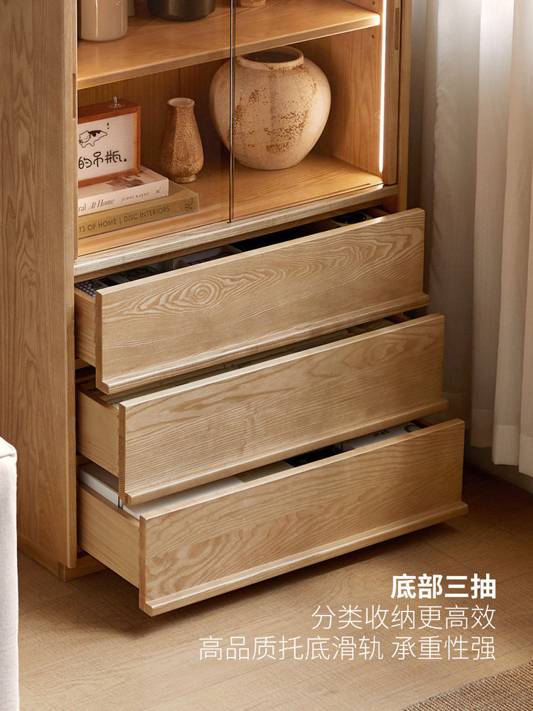 实木边柜侘寂风骨骼线储物柜客厅落地展示柜白蜡木立柜