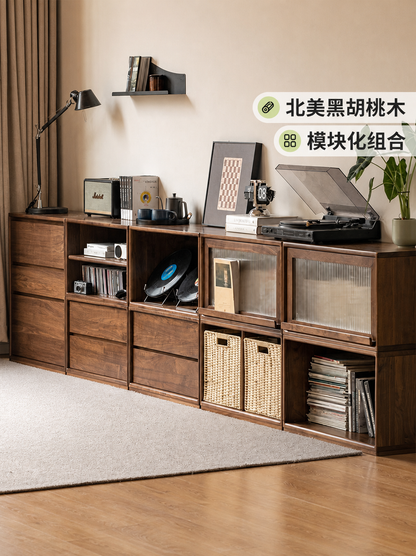实木电视柜简约模块组合收纳储物柜客厅地柜黑胡桃木书柜