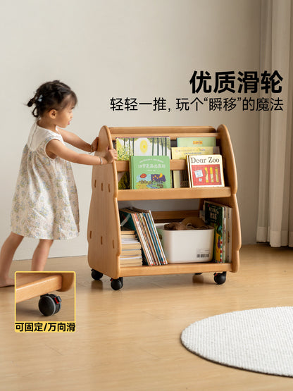 实木儿童书架可移动带轮多功能收纳架男孩女孩阅读绘本架
