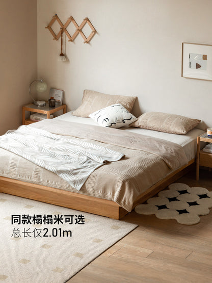 实木床现代简约橡木悬浮床卧室箱体床储物床原木风家具