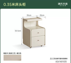 实木床头柜可移动白色床边柜奶油风带灯小柜子卧室储物柜