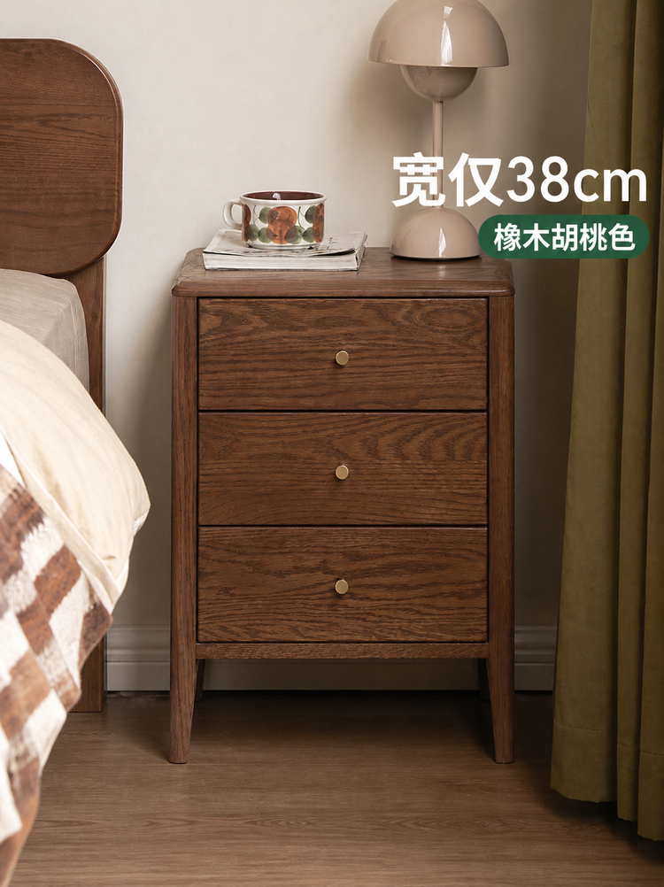 实木床头柜现代简约收纳柜卧室橡木置物柜三抽储物柜