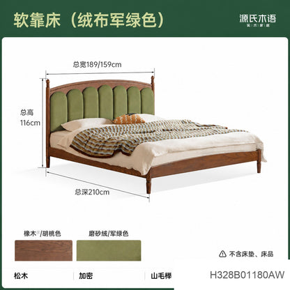 实木床法式真皮床卧室复古黑胡桃木软靠床中古风大床