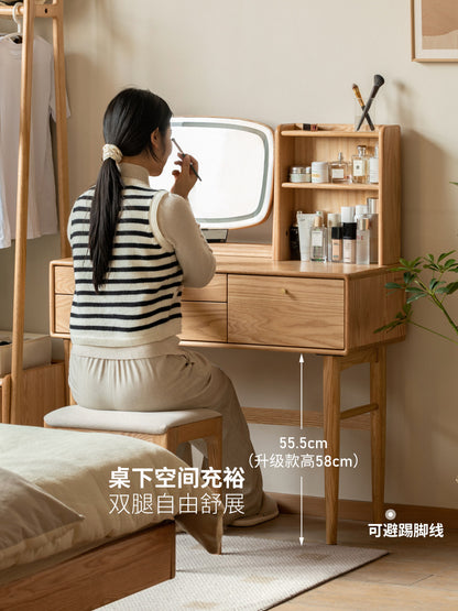 实木梳妆台置物架一体北欧卧室化妆桌橡木现代简约化妆台
