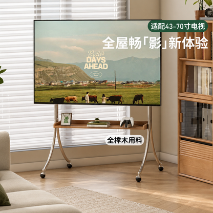 实木电视机挂架客厅简约移动落地推车会议一体机支架
