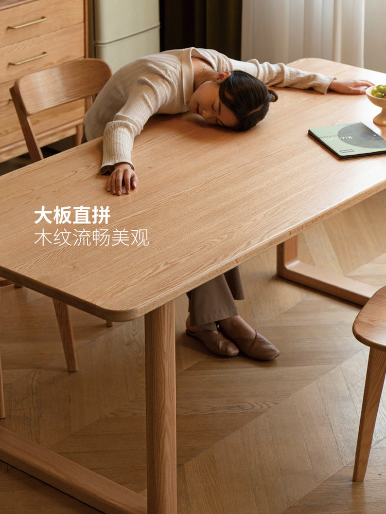 全实木大板桌餐厅餐桌大尺寸工作台橡木原木风吃饭桌子