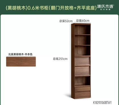 实木书柜一体整墙书房橡木卡座储物柜胡桃色落地书架