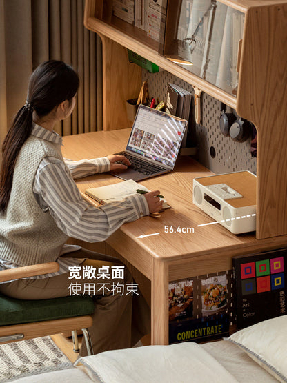 实木书桌书房现代简约电脑桌办公桌橡木工作台带上架