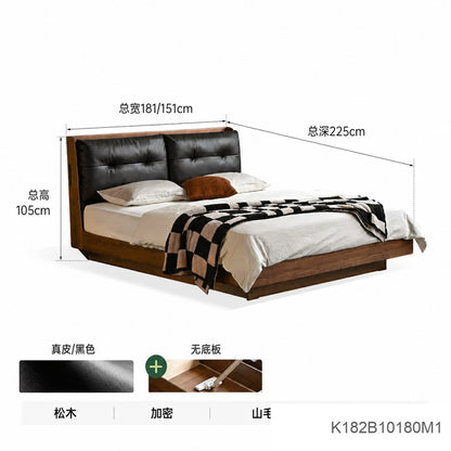 实木床真皮软包床简约黑胡桃木双人床卧室轻奢大床